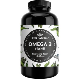 Omega 3 Capsules, 365 Pieces, 1000 mg of Fish Oil per Capsule with EPA & DHA, Essential Omega 3 Fatty Acids for 1 Year, High Dose, from Sustainable Fishing, No Unwanted Additives
