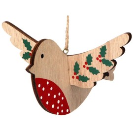 Gisela Graham Robin With Holly Hanging Decoration