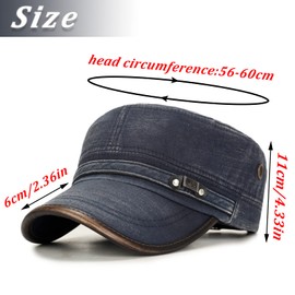 behone Military Cap,Herren Baumwolle Army Kappe Cadet Hat, Military Army Cap, Herren Vintage Militär Mütze Verstellbar Army mütze Baumwolle Baseball Cap Kappe, Grau Blau