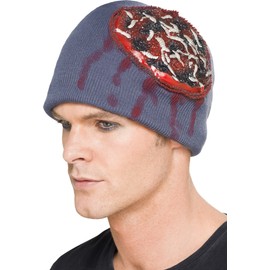 Smiffys Beanie Hat with Exposed Brain and Latex Maggots (Blue)