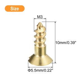 TA-VIGOR 50Pcs Self Tapping Screws, M3 Slotted Flat Head Screw, 10mm Round Head Slotted Tapping Screws, Brass Machine Wood Fasteners Bolts for Wood, Drywall, Furniture, Repairing