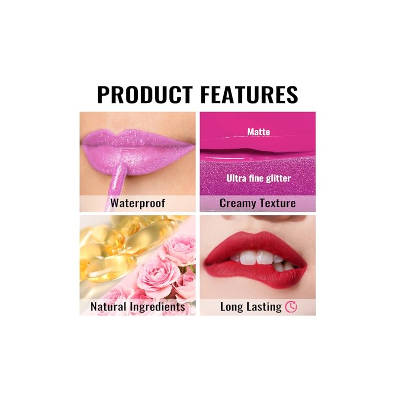 Oulac- Lápiz labial líquido morado mate para mujer, lápiz labial