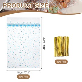 sourcing map 100pcs Clear Treat Bags, 11.8" x 7.9" Valentines Cookie Bags with Twist Ties for Valentine's Day Candy Packaging Blue