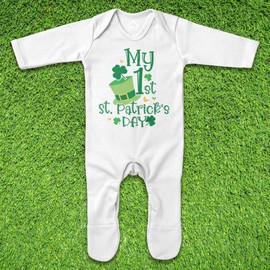 Purple Print House My 1st St Patricks Day Romper Suit St Paddys Day Irish Shamrock Babies Boy Girl Leprechaun Ireland, 3-6 Months, White