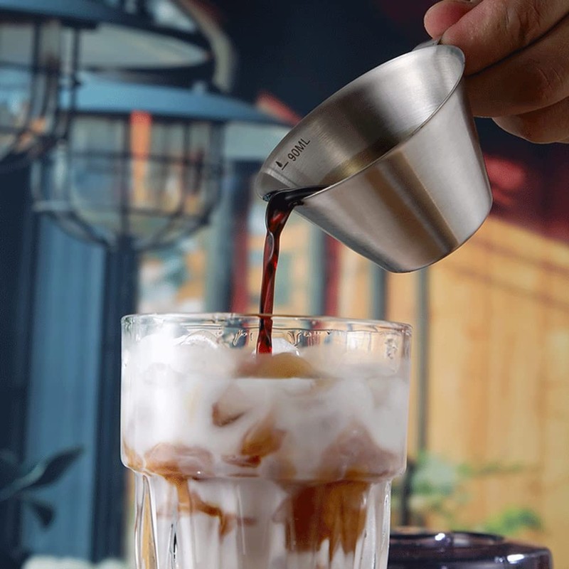 Lobamop 2er-Pack 90 Ml Espresso-Messbecher Edelstahl-Ausgießbecher mit für Kaffee-Espresso