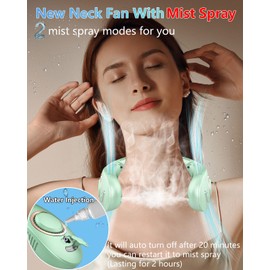AJGJF Portable Neck Fan Rechargeable,Foldaway Personal Fan Neck with Mister,Hands Free Bladeless Fans 4 Speeds Adjustment,Dual Air Vents,LED Display,Cordless Misting Fan with Water Spray for Travel
