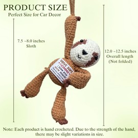 CELSORIX “I Love You Slow Much” Crochet Positive Sloth Thank You Gifts Emotional Uplifting Car Hanging Accessories with 2 Air Freshener Beads-Cute Decor for Women, Men, Mom, Dad, Friends & Coworkers