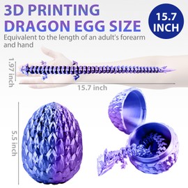5 Inch Dual-Color 3D Printed Dragon Egg with 12 Inch Flexible Crystal Dragon Inside - Mythical Surprise Toy Gift, Fantasy Desk Decor, Collectible Dragon Figurine, Unique Gift for Dragon Lovers & Collectors (Blue Purple)