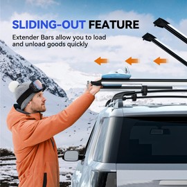 Ski & Snowboard Rack for Car Roof with Sliding Extension, Lockable Ski Racks Fits 6 Pairs Skis or 4 Snowboards, Universal for All Types of Cross Bars- Silver