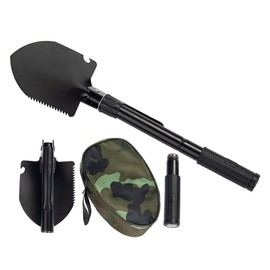 Jipemtra Gardening Folding Shovel Military Camping Shovel Survival Gear Entrenching Tool with Carrying Pouch Metal Handle for Camping Trekking Gardening Fishing Backpacking Snow (Black Zipper Pouch)