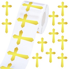 Whaline 500Pcs Easter Gold Cross Stickers Roll Gold Foil Seal Stickers Self-Adhesive Label Decals for Craft Scrapbook Envelope Card Party Favor Decor