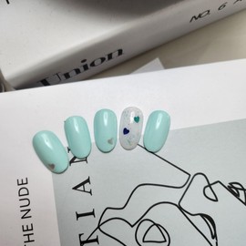 Mint Blue Heart Nail - Alcohol Swap 2p / 민트블루하트 네일 - 알콜스왑2p