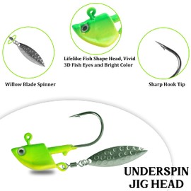 Jig Heads Fishing Hooks, 10pcs Walleye Jigs Underspin Jig Heads Swimbait Jig Heads with Willow Blade Colorful Painted Glow Fishing Jigs Lures for Walleye Crappie Bass Trout Flounder