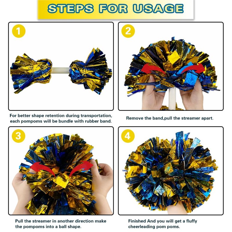 Lovecheer 2PCS Pom Poms Cheerleading Blue and Gold Metallic Cheer