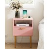 AEPOALUA Nightstand with Charging Station,Small Bedside Table with Gold Frame,Morden