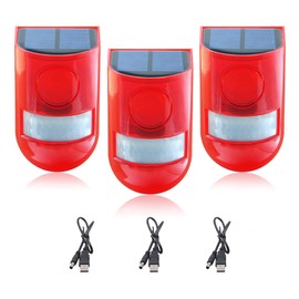 ChunHee Solar Strobe Siren Alarm, Motion Sensor Alarm Outdoor IP65 Waterproof Solar Siren Security Light for Driveway, Home, Farm, Barn, Villa, Yard(3 Pack)