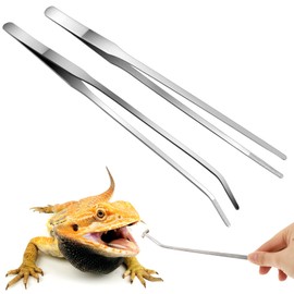 Grevosea 2 Pcs Feeding Tongs, Extra Long Stainless Steel Reptile Feeding Tongs with Rubber Tip Aquarium Tweezers Straight and Curved Long Tweezer Terrarium Tool Feeder Tool for Tank 10.6inch Silver