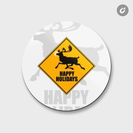 Unbranded Reindeer Crossing Happy Holidays Road Sign | 4'' X 4'' Round Decorative Magnet