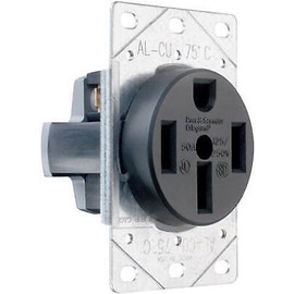 PASS & SEYMOUR 6 PAK 50A; 125/250V; Black; 3 Pole 4 Wire Grounding; Flush Mount Range Outlet...