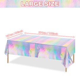 2 Pack Iridescence Plastic Tablecloths Shiny Disposable Laser Rectangle Table Covers Holographic Foil Tablecloth Iridescent Party Decoration Birthday Bridal Wedding Christmas 54" x 108"(Laser)