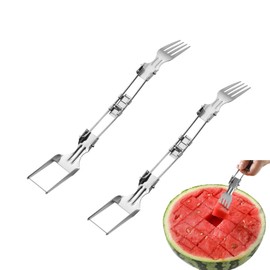 FGBAY Watermelon Fork Slicer Cutter, 2-in-1 Watermelon Cutter Slicer Tool, Portable Stainless Steel Fruit Forks Slicer Knife for Home Party Camping Kitchen Gadget 2pcs