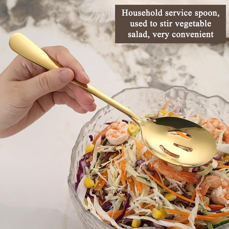 Gold Serving Spoons 8 Pieces, ReaNea Stainless Steel Serving Utensils