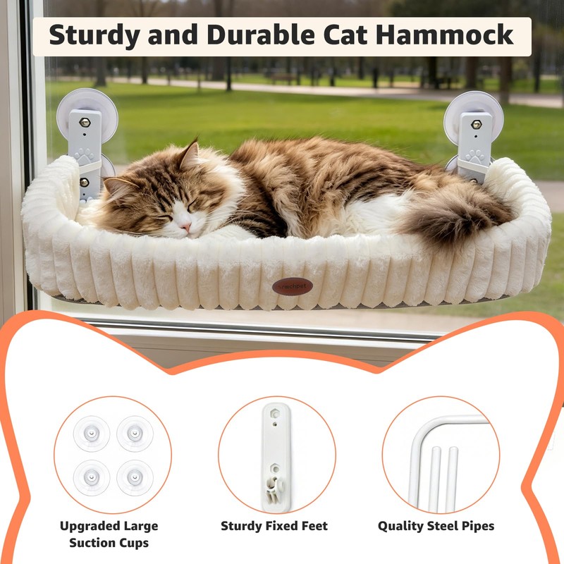 Cordless Cat Window Perch, Large Size Hammock with 4 Strong