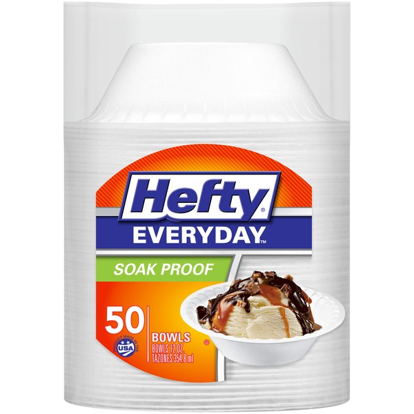 Hefty Everyday Foam Bowls (White, Soak Proof, 12 Ounce, 50 Count)