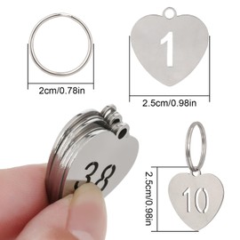 NumRealm Number Tags with Key Rings, 304 Stainless Steel Heart-shaped Numbered key ID Tag, Keychain Tags Label - Numbers 1-10