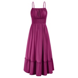 GRACE KARIN Maxi Dresses for Women Summer Boho Sleeveless Spaghetti Strap Smocked Tiered Long Beach Dress Purple Red XL