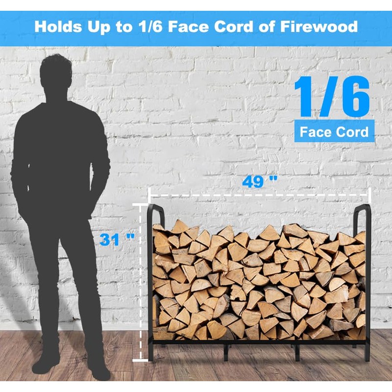 Tikimilor 4ft Firewood Rack Holder, Adjustable Heavy Duty Fire Log