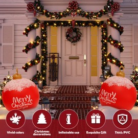 Inflatable Christmas Ball 58cm/23Inch Outdoor PVC Inflatable Ball Giant Blow up Ball Ornament Reusable Snowman Baubles Decorations for Xmas Holiday Garden Lawn(B)