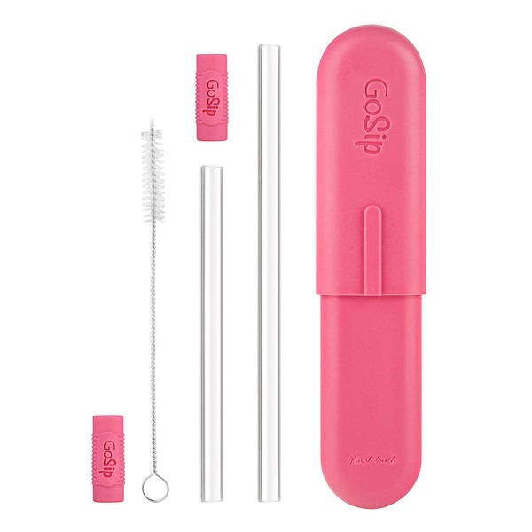 Final Touch GoSip 3-in-1 Reusable Glass Drinking Straws with Cleaning Brush and Go Sip Case (Bubblegum Pink) (RS100-10)