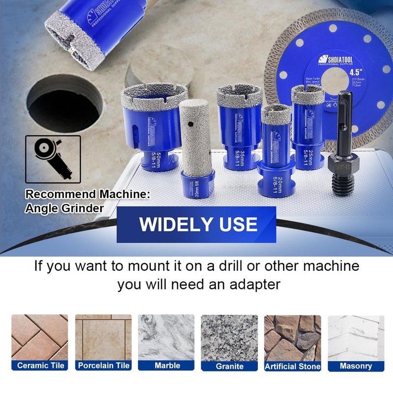 SHDIATOOL Diamond Drill Core Bits Set Milling Bits for Porcelain