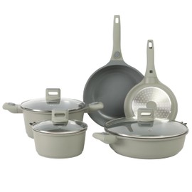 Sur La Table Kitchen Essentials 13 Piece Detachable Handle Pots and Pans Premium PFA Free Premium Ceramic Non Stick Induction Safe and Secure Removable Handle Cookware Set - Juniper Green