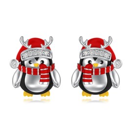 Shusukue Penguin Earrings Christmas Stud Earrings 925 Sterling Silver Christmas Jewelry Gifts for Women Teens