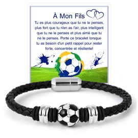 FANCIBAND Garçon Football, Bracelets en Cuir pour Fils Cadeau Noël Anniversaire Football Enfant Garçons Adulte, Cadeaux Retour À L'École Olympiques Graduation, Stainless Steel Leather, No Stone,