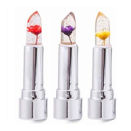 3Pcs Crystal Flower Jelly Lipstick Nutritious Moisturizing Lip Balm Temperature Color Change Lipstick Clear Long Lasting Lip Gloss