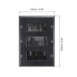 PATIKIL Brush Wall Plate Decoration Wall Panel Cable Pass Through Three Gang 163mmx114mm Black for Low-Voltage Cables