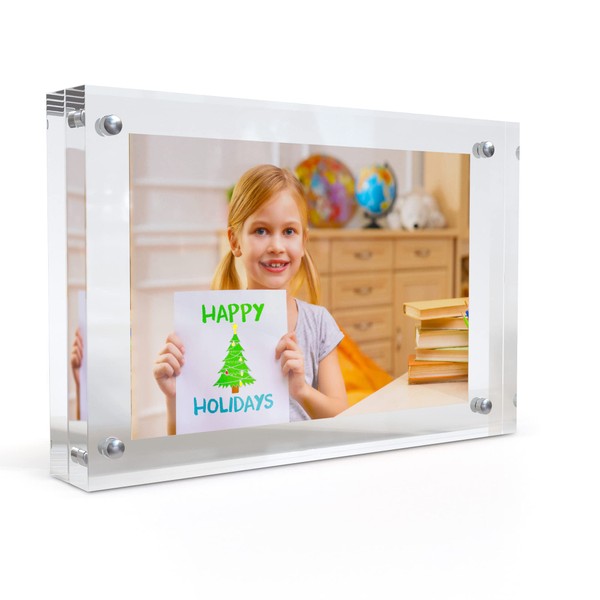 MIRA-K Acrylic Picture Frame with Magnetic Closure | Crystal Memories | Double Sided Frameless Lucite Photo Frame for Tabletop | Decorative Keepsake Display for Tickets, Postcards and Awards (4" x 6")