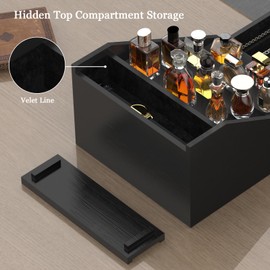 upcessory Wooden Cologne Organizer for Men Enhanced 5 Tier Cologne Stand Shelf Perfume Organizer with Velvet Lined Drawer & Hidden Storage Perfume Display Holder for Dresser Nice Gift (Classy Black)
