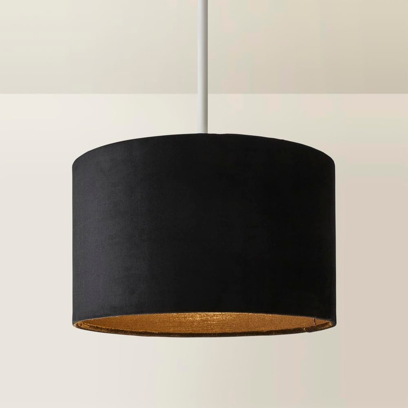 MiniSun | Small Modern Black Velvet Drum Light Shade |