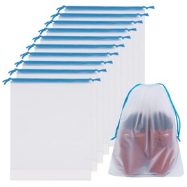 HUAYANG Pack of 25 Shoe Bags for Travel, Large Portable Shoe Bags Organiser with Blue Rope Space Saving, Transparent Travel Storage Bag, Waterproof Drawstring Bag for Cosmetics, blue, shoe bag