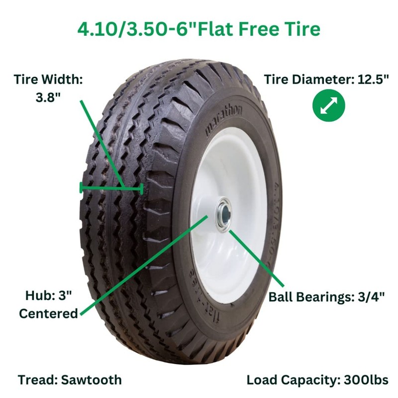 Marathon 4.10/3.50-6" Flat Free, Hand Truck / All Purpose Utility