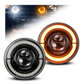 CAFOPAR DOT 7 Inch Round LED Headlight,Hi/Lo Beam with White DRL&Amber Turn Signal, Anti-Glare Z-Shaped Dual-Beam Projector Compatible with 1976-2017 J-eep Wrangler JK JKU TJ LJ CJ Che-vy H6024