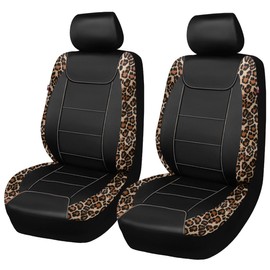 Flying Banner car seat Covers Faux Leather Waterproof Easy Clean Easy Installation (Leopard Brown Black, 2 Fronts)