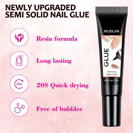 5PCS Semi Solid Nail Glue, New Super Strong Solid Nail Glue for Acrylic Nails Press Ons Nails Quick Drying No UV Light Long Lasting for Acrylic Fake Nails Tips