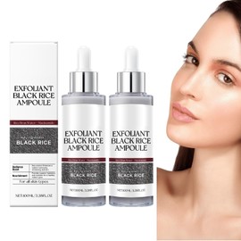 2 Pcs Rice Exfoliating Ampoule Set, Rice Brightening Duo for Glowing Skin, Gentle Peel Dead Skin, Pore Minimizing & Deep Hydration(Black Rice)