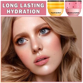 2PCS Bee Lip Balm Honey Pot Sleeping Mask - Silky Hydrating Overnight Lip Care Products - Strawberry & Honey