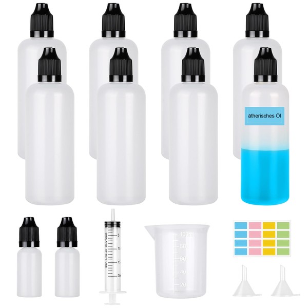 Furuising 8Pcs 100ml Plastic Dropper Bottle, Empty Squeezable Dropper Bottles,